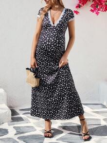 SHEIN 孕妇连衣裙，通体碎花图案，无袖，休闲时尚，春夏款