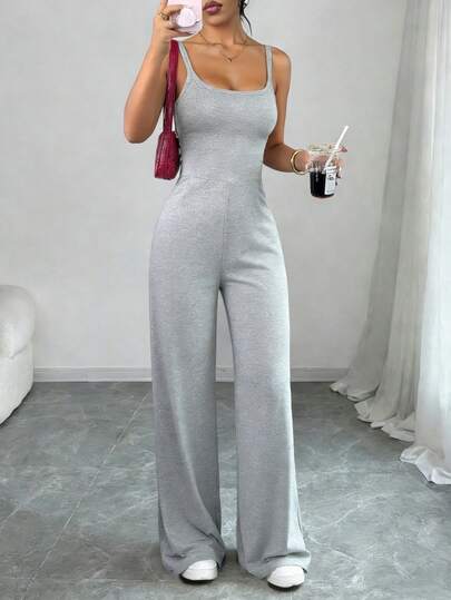 KKMALL Peto ancho holgado sin espalda de unicolor minimalista de verano para mujer