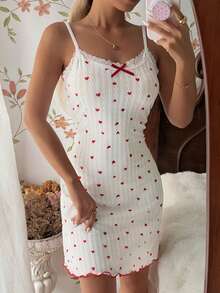 CottageSlumber 女士浪漫针织爱心图案V领露背蝴蝶结拼接睡裙 - 白色 - 查看 5