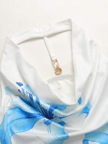 Girlism 少女白色休闲度假优雅花卉印花垂领金属扣装饰吊带背心，夏季 - 白色 - 查看 4