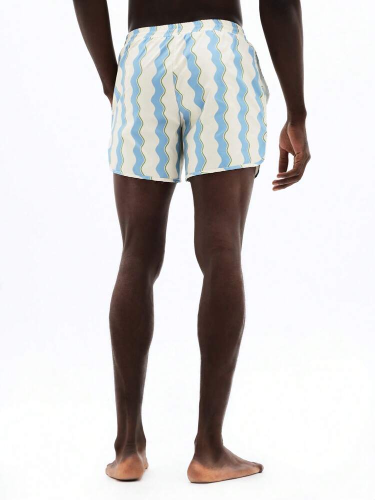 Wavy Stripe Swim Trunks With Elastic Waistband