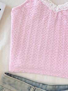 SHEIN 少女粉白蕾丝芭蕾舞风格吊带背心