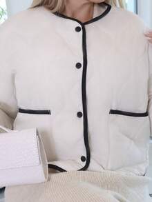 Cioccolato Women's Autumn New Textured Quilted Trim Short Padded Coat, Y2k Jacket,Fall - Apricot - View 5