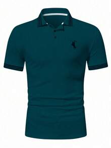 Manfinity Homme Men's Knight Print Short Sleeve Casual Commuter Polo Shirt - Teal Blue - View 3