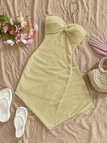 Soleia Đầm nữ dáng suông, màu trơn, kiểu xoắn, xẻ tà, thích hợp cho kỳ nghỉ. - Màu vàng - Xem 8