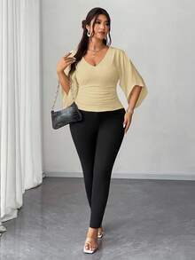 Elenzga Áo thun dáng Pháp thoải mái, đa năng, có phần eo thon gọn, dành cho người có thân hình mũm mĩm. - Màu be - Xem 3