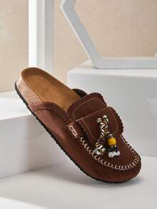 SHUZIA 女士休闲时尚复古流苏平底拖鞋 - 巧克力棕 - 查看 6