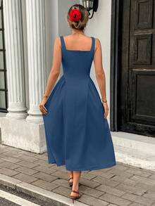 Pariaura Women's Elegant Ruched Waist Tank Dress - Blue - View 2