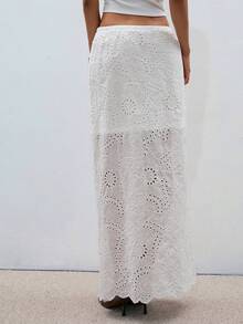 ATUI Studio White Lace Hollow-Out Elegant Casual Maxi Skirt - White - View 3