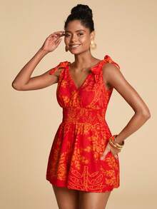 Travachic Women's Printed Waist Tie Jumpsuit, Suitable For Summer Vacation - Pink - View 4