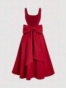 SHEIN MOD Women's Red Mid-Length Dress With Bowknot Decor On Back,Backless Dress,Vacation Outfits ,Modest Dresses For Women,Spring Break Dresses,Summer Holiday Outfits,Valentine's Day Dress,Birthday Dress For Women, Elegant Dresses For Party,Red Dress,Wedding Dress Bow Back Dress Red Open Back Dress Dress With Bow In The Back