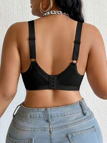DesireSculpt 1pc Plus Size Lace Patchwork Wireless Bra - Black - View 2