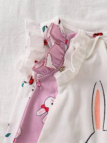 SHEIN 3pcs/Set Newborn Baby Girl Cute Cartoon Pattern Knitted Romper Set, Summer