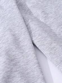 Teen Girls Grey Polyester Raglan Long Sleeve Round Neck Hoodie And Sweatpants Co-Ords With Letter Pattern And Side Stripe For Everyday Casual Style - Grey - View 7
