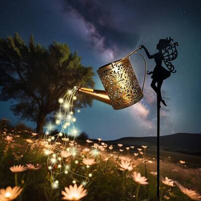 1PC Solar Fairy Watering Can Garden Light, Metal Solar Watering Can With LED Lights, Energy-Efficient, Outdoor Hanging Decor, Potted Plant Accent, No Remote, For Lawn & Garden Decor