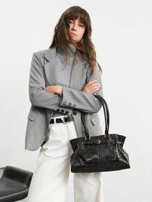 SHECARRY Bolso de mano tipo tote para mujer, bolso de hombro con estampado de cocodrilo - Negro - Ver 8