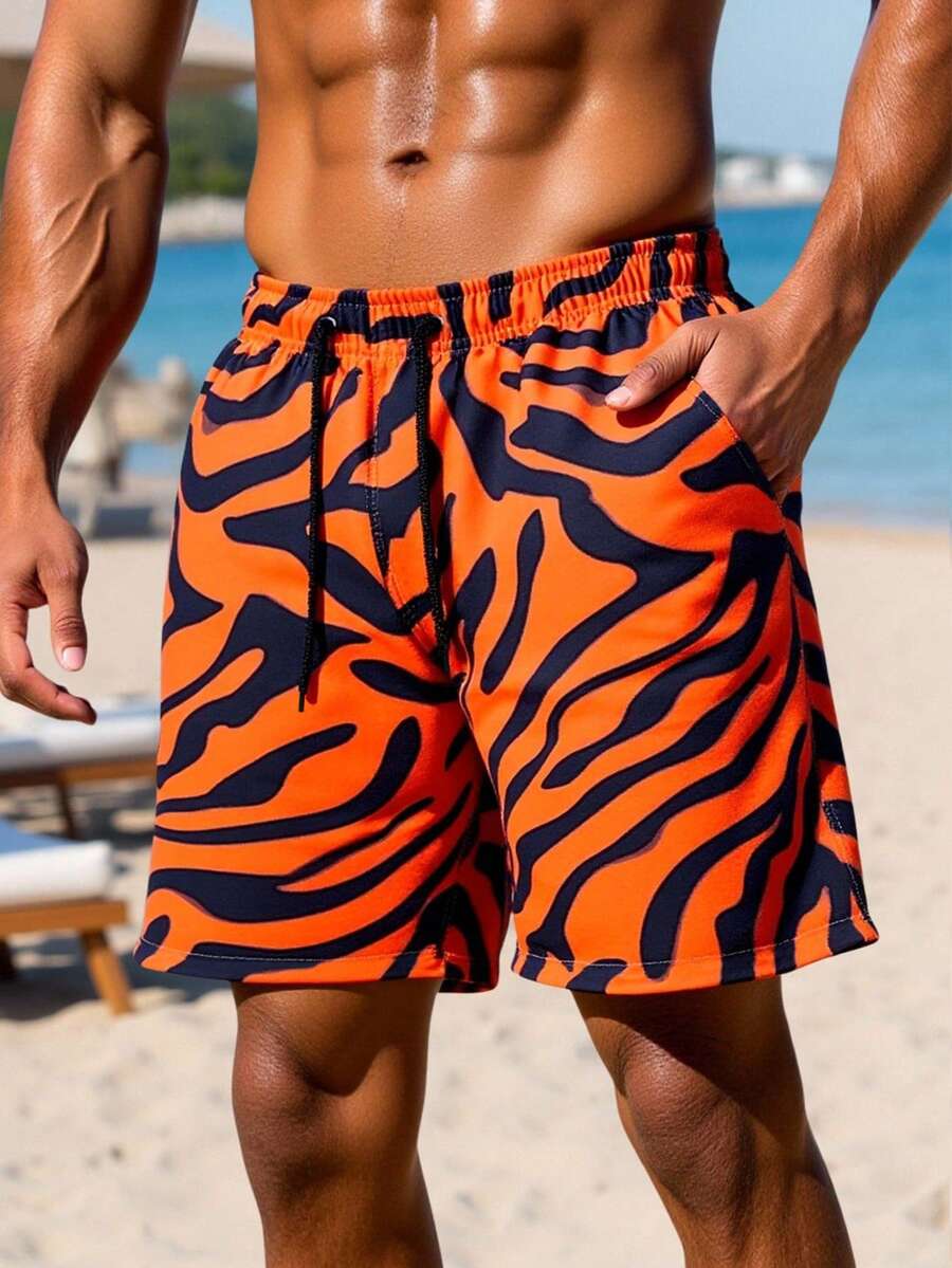 Manfinity Swimmode 男士休闲印花沙滩短裤 - 彩色 - 查看 1