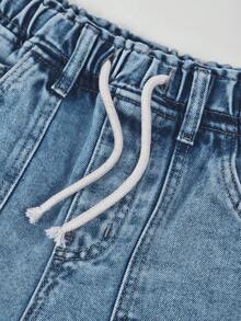Fashionable Medium Wash Elastic Waist Blue Denim Jeans For Tween Girls, Suitable For Everyday Wear - Medium Wash - View 7