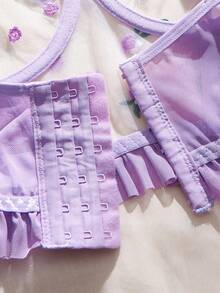 5件套紫色蕾丝钢圈花卉性感内衣套装