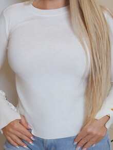 Cioccolato Old Money 秋装早秋毛衣百搭圆领休闲百搭长袖针织衫女款白色毛衣 - 米色 - 查看 4