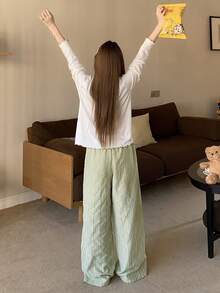 DAZY Green Fresh Henley Top & Plaid Pajama Pants Women Sleepwear Set - Green - View 2