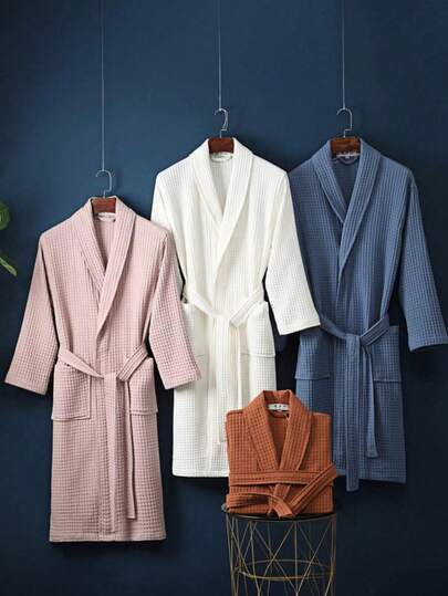 1 Stück knitterresistenter, strapazierfähiger, saugfähiger, schnelltrocknender Bademantel im Waffelmuster, mehrfarbig, unisex, Kimono-Stil, für Frühling/Sommer, Loungewear für Zuhause, Hotel, Spa, Badezimmer, Schule, Spa-Bademantel Zubehör