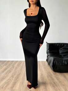 SHEIN EZwear 女士黑色针织紧身连衣裙 - 黑色 - 查看 4