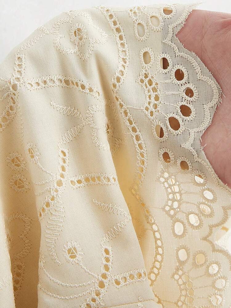 SHEIN Maija Women's Summer Vacation Bohemian Embroidered Ruffle Elastic Waist Side Pocket Shorts