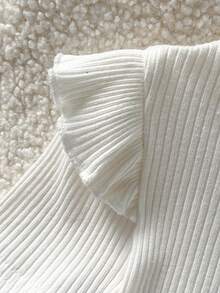 Cozy Pixies Baby Girl Solid Color Knit Soft Round Neck Ruffle Trim Short Sleeve Pullover Top Baby Girl White Tops Puffed Sleeve Baby Outfit Toddler Ruffle Sleeved Tops Baby Clothes Girl Flounce Sleeve Toddler White Top Baby Tops Girl Elegant Tops For Toddler Girls Baby T Shirts Girls Cotton - White - View 3