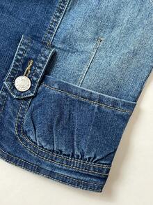 Elamini 女士休闲水洗平领单排扣牛仔夹克，夏季 - 中等水洗藍 - 查看 7