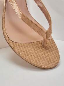 SHUZIA Women's Minimalist Fashion Comfy Square Toe Stiletto Heel Thong Sandals - Beige - View 4