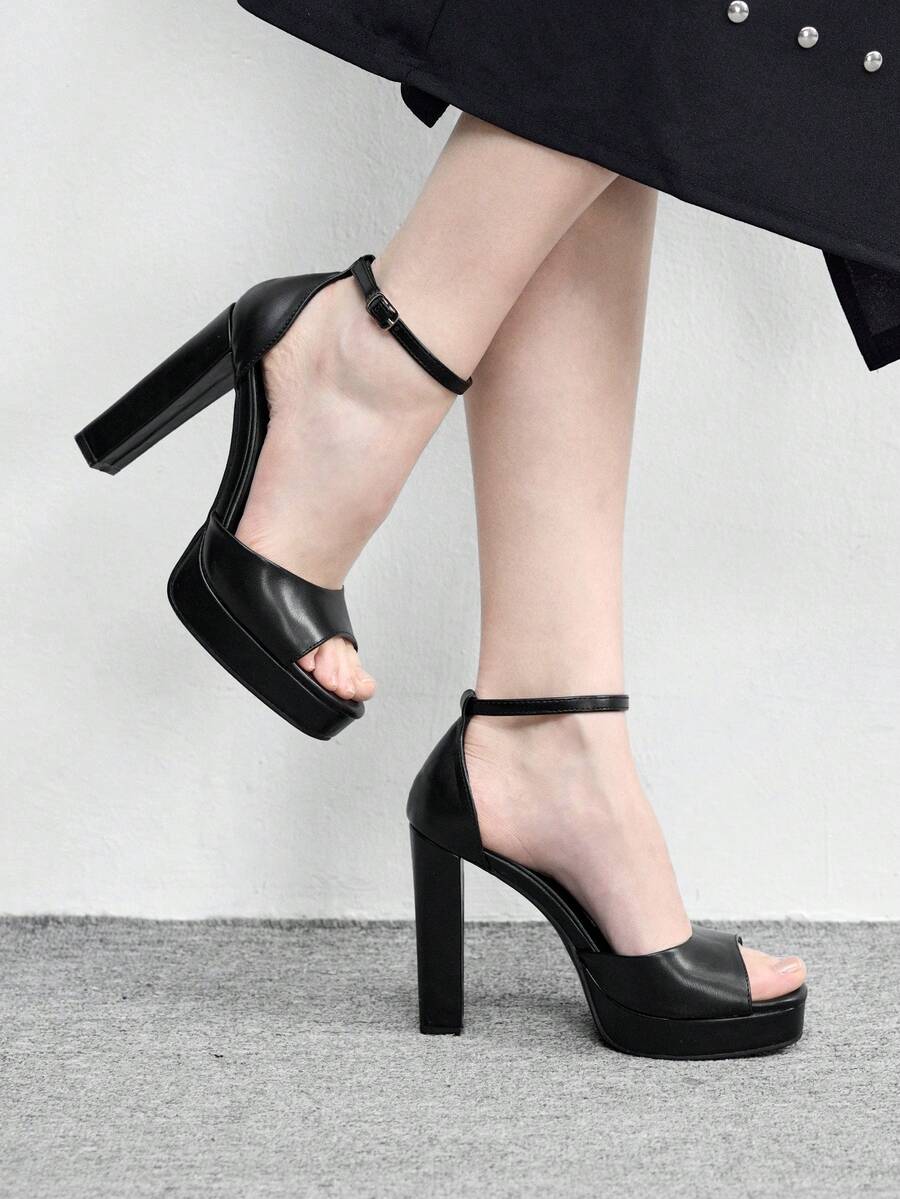 CUCCOO BIZCHIC Women's Fashion Versatile Waterproof Platform Buckle Heeled Sandals - Black - View 1