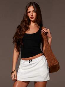 Athîral 女士休闲度假白色刺绣针织迷你裙，春夏款 - 白色 - 查看 2