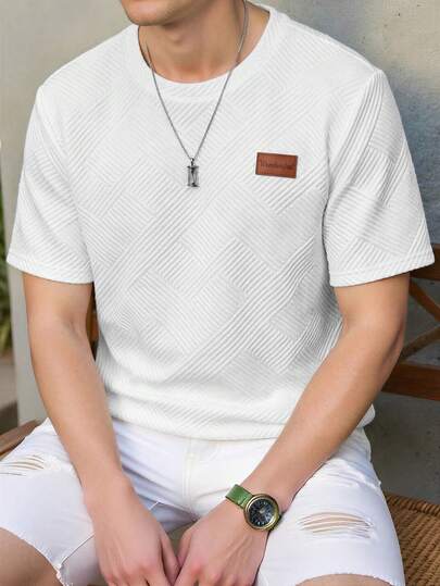 SHEIN Teen Boys' Casual, Comfortable, Fashionable, Versatile, Soft Textured Fabric Short Sleeve Crew Neck T-Shirt, Suitable For Autumn, Spring, Summer, Suitable For Daily Wear, Outdoor Activities, School, Street Style, Parties, And Leisure