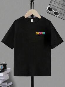 SHEIN Explorewe Áo thun ngắn tay cơ bản cho bé trai tuổi teen, phong cách mùa xuân và hè: Sáng tạo, cá tính, tươi mới, tối giản, in hình số 67 hoạt hình nhân vật ngộ nghĩnh, âm nhạc, chữ cái và khẩu hiệu. Thoải mái khi mặc hàng ngày, ấm áp cho mùa hè và thu. Lấy cảm hứng từ thiên nhiên, phù hợp cho mùa xuân, hè và thu. - màu đen - Xem 2