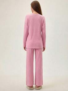 Loomlin 100%纯棉字母图案罗纹针织家居服套装