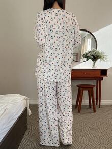 DAZY 卡通图案印花宽松女式睡衣套装 - 白色 - 查看 2