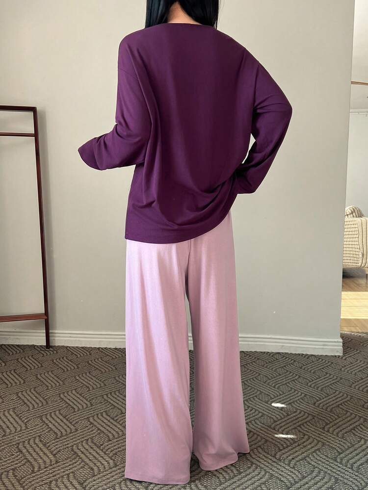 Matching Soft Knit Comfortable Loose Women Pajama Set