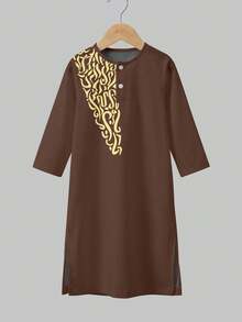 男童长衬衫，经典阿拉伯传统休闲长袍，复古传统图案印花