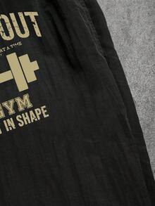 Sport MetroGents 男士休闲日常字母和杠铃印花抽绳腰运动裤 - 黑色 - 查看 5