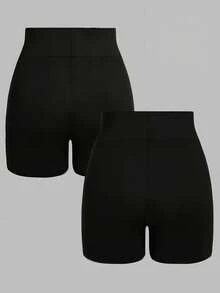 SHEIN سراويل ضيقة ملونة بسيطة متعددة الاستخدامات للبنات المراهقات للارتداء اليومي - الأسود - مشاهدة 2