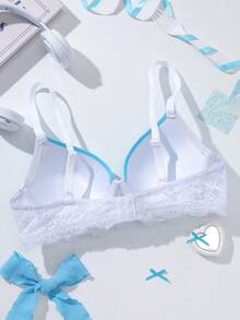 DesireSculpt 1件蕾丝拼接性感聚拢浪漫无钢圈文胸，适合小胸女性 - 彩色 - 查看 2