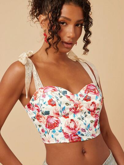 Travachic Women's Floral Print Cropped Camisole For Vacation