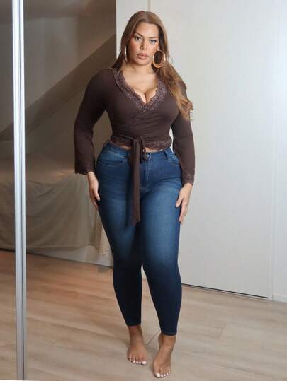 MelDlgn Old Money Plus Size Denim Basic Skinny Jeans