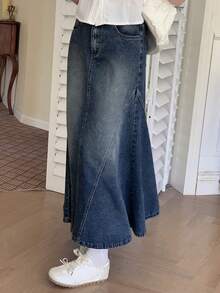 DAZY Teen Girl Pocket Casual Everyday Wear Denim Mermaid Skirt