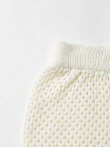 Franclia Women's Basic Minimalist Hollow Out Fashion Commute Collared Sweater Set With Shorts - Beige - View 4