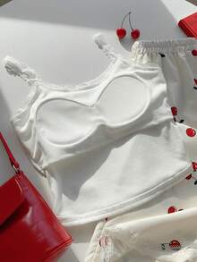 Comfortcana 两件套女士休闲蕾丝边吊带背心和蓝白条纹裤，返校季 - 彩色 - 查看 8