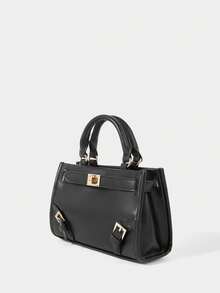 SHECARRY Fashionable Versatile Commuter Buckle Design Handbag - Black - View 4
