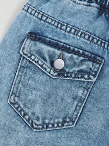 Fashionable Medium Wash Elastic Waist Blue Denim Jeans For Tween Girls, Suitable For Everyday Wear - Medium Wash - View 5