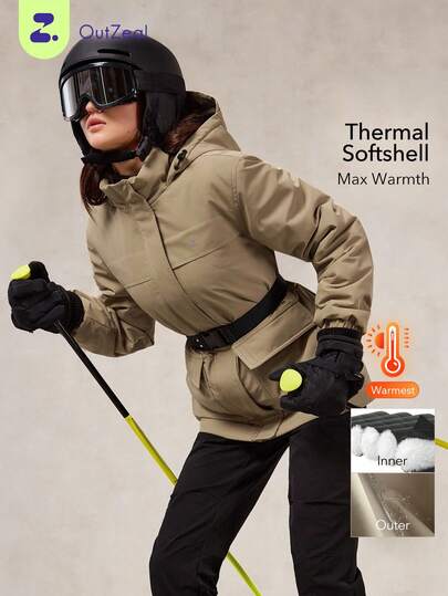 OutZeal Skidjacka Dam Friluftsjackor Vinter Skidåkning Vandring Termisk Vadderad Fodrad Vindtät Vattentät Friluftstoppar